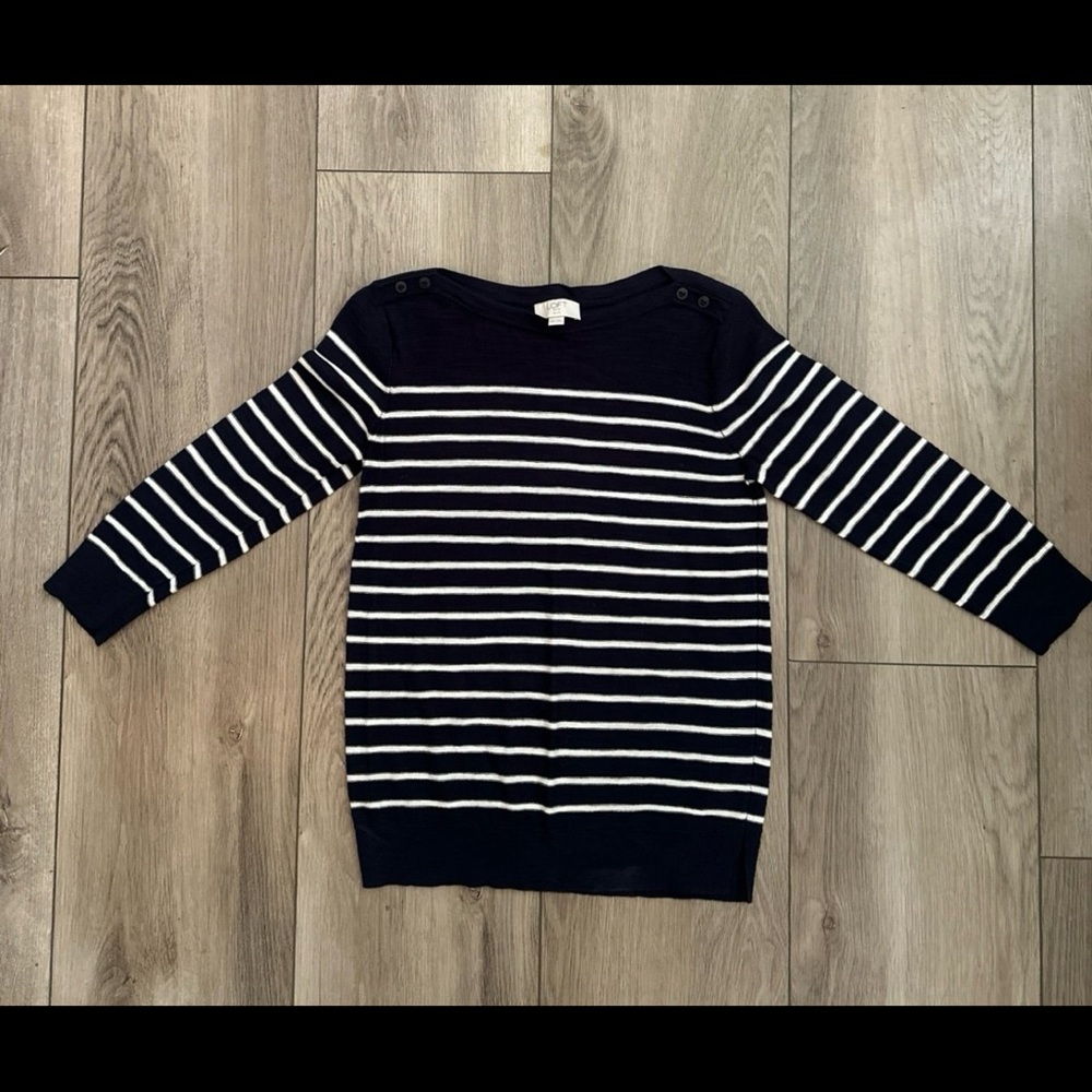 LOFT Blue and White Crewneck Sweater XSP